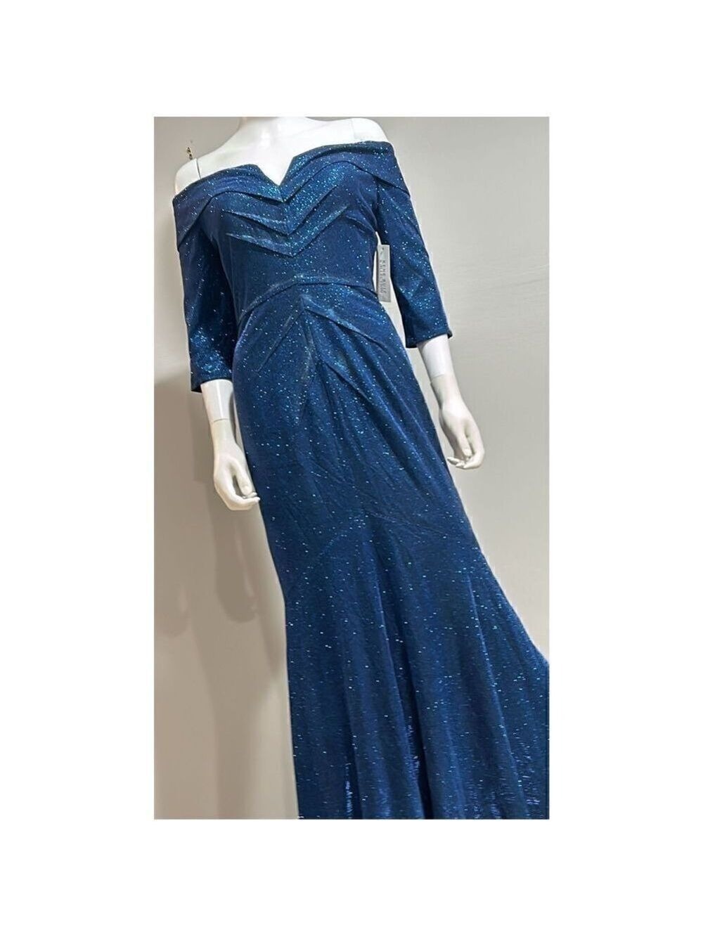 Rene Ruiz Metallic Blue Off the Shoulder Gown Size 10 - Picture 5 of 8
